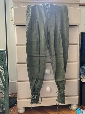 Anthropologie Olive Drawstring Linen Cargo Pants